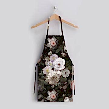 Siyah Çiçek Desenli Mutfak Önlüğü